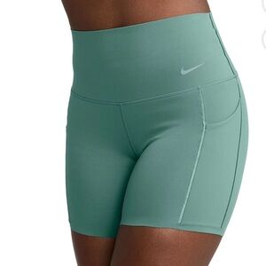 NWT Nike Universa 5” Biker Workout Shorts High Waisted Teal Pockets Women’s S
